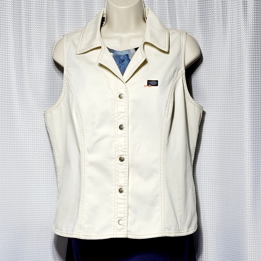 Y2K VTG Harley Davidson Off White 100% Cotton Vest Women's (XL)